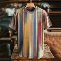 Unisex Retro Abstract Stripe Print Casual Loose Short Sleeve T-shirt elevenforest