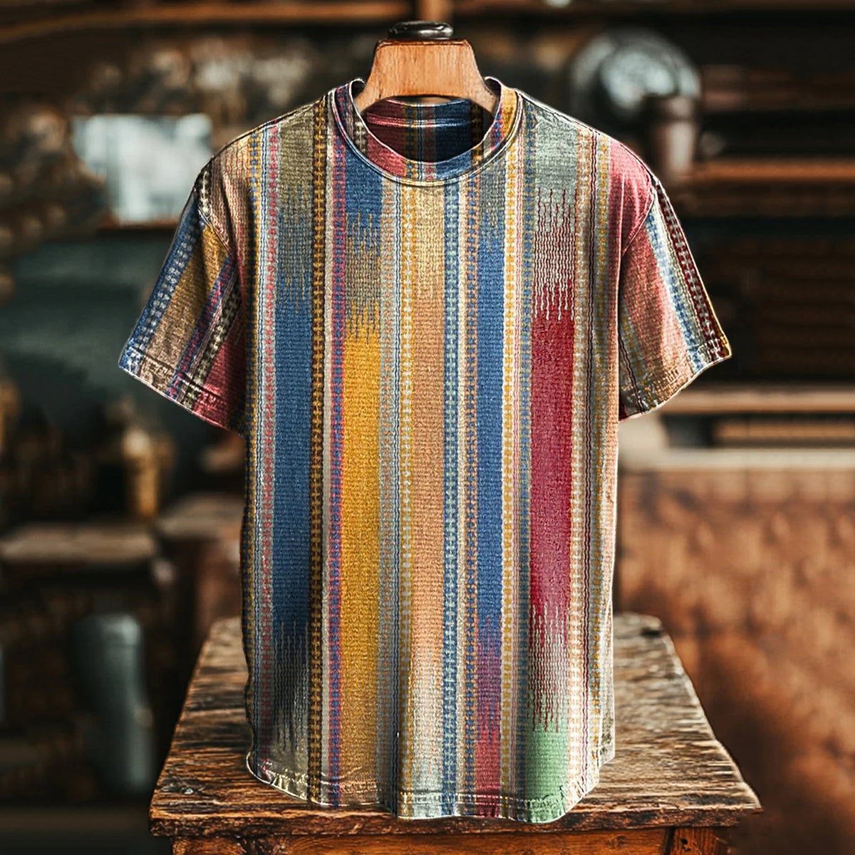 Unisex Retro Abstract Stripe Print Casual Loose Short Sleeve T-shirt elevenforest