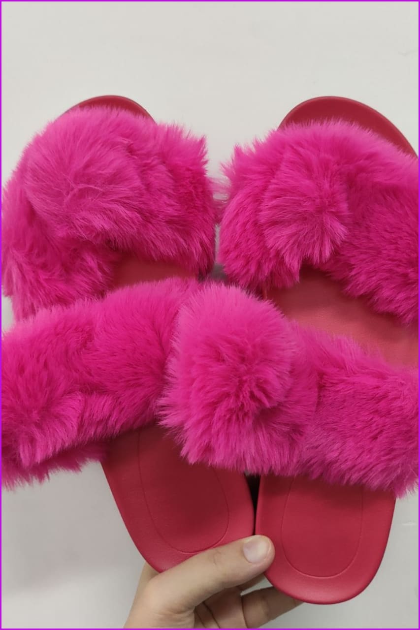 Bling Slide Sandals Plush Slippers Furry Slides F1194