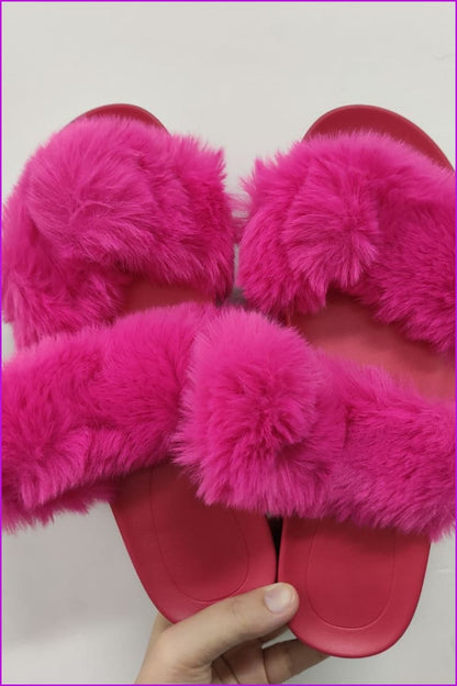 Bling Slide Sandals Plush Slippers Furry Slides F1194
