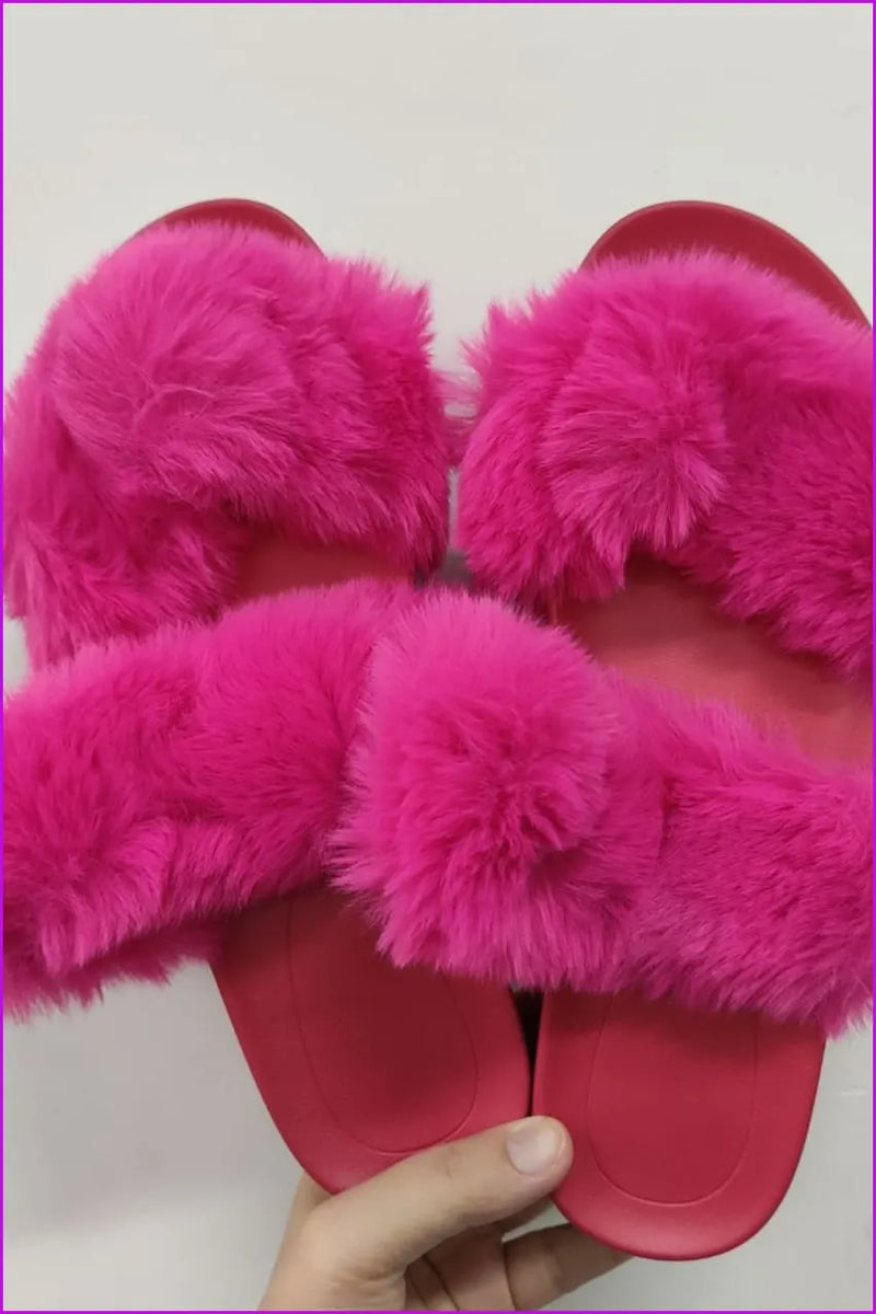 Bling Slide Sandals Plush Slippers Furry Slides F1194