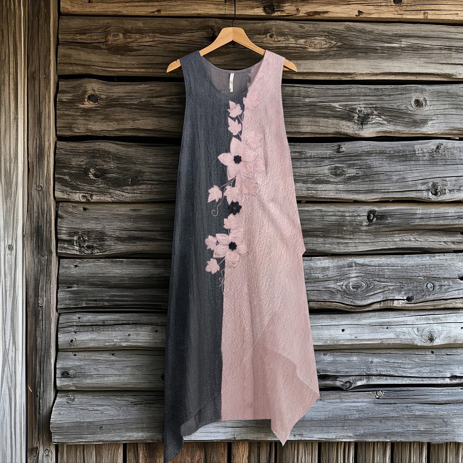 Women's Retro Floral Patchwork Irregular Design Sleeveless Dress elevenforest