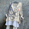 Vintage Octopus Ink Style Art Cotton Linen V Neck Casual Shirt elevenforest