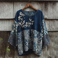 Vintage Japanese Traditional Sashiko Art Pattern Linen Blend Casual Tops elevenforest