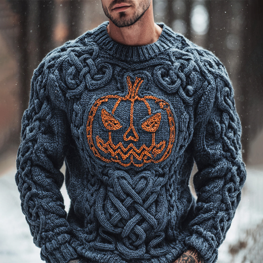 Halloween Pumpkin Lights Viking Men's Knit Crew Sweater elevenforest