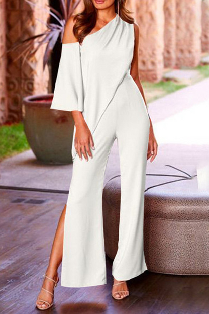 Split Joint One Shoulder Boot Cut Jumpsuits(3 Colors)