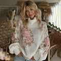 Women's Vintage Floral Art Cozy Knit Turtleneck Sweater
