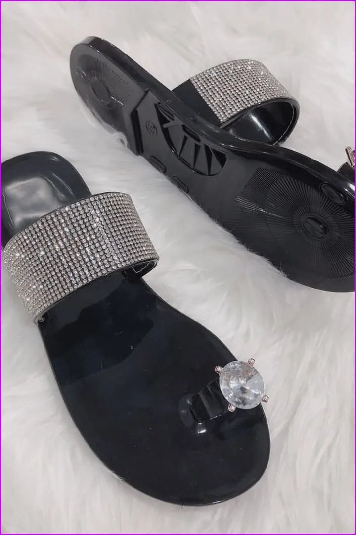 Bling Rhinestone Beach Sandals Waterproof Flat Slippers F2290