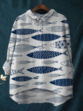 Women's Blue Fish Print Shirt