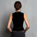Comstylish Lace V-neck Black Velvet Sleeveless Vest