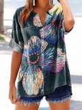 Women's Floral Pattern Art Print Cotton Linen Casual Shirt