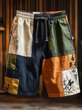 Boho Art Patchwork Fabric Men's Vintage Linen Short elevenforest