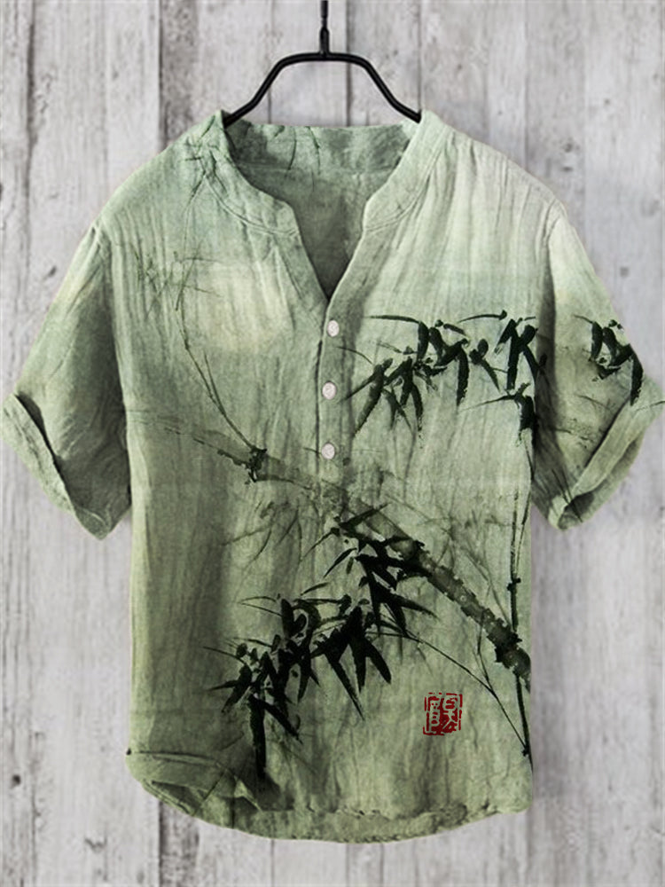 Bamboo Forest Full Moon Night Japanese Art Linen Blend Shirt elevenforest
