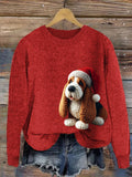 Comstylish Christmas Basset Hound Crochet Art Cozy Knit Sweater
