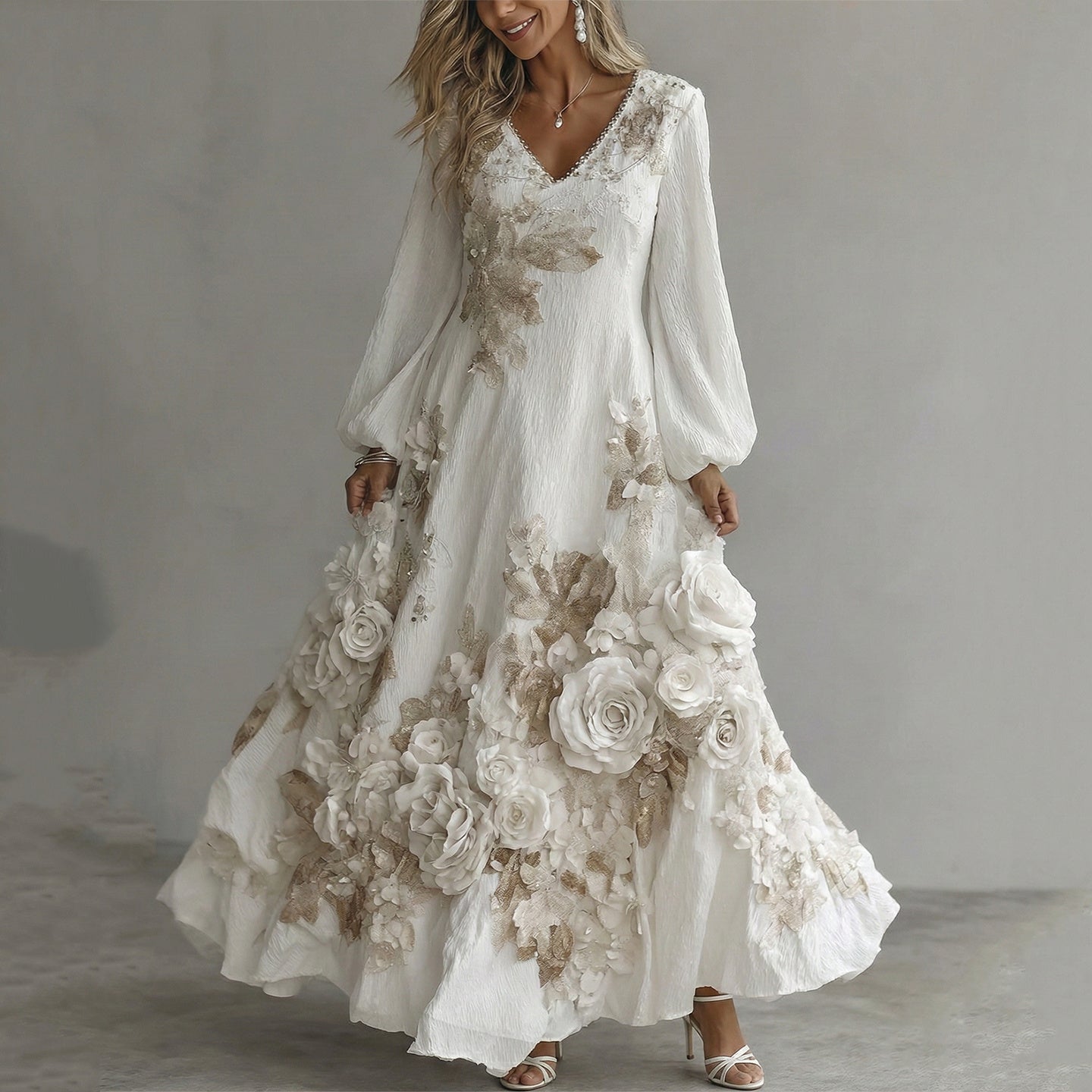 Vintage Boho Floral Art V Neck Maxi Dress elevenforest