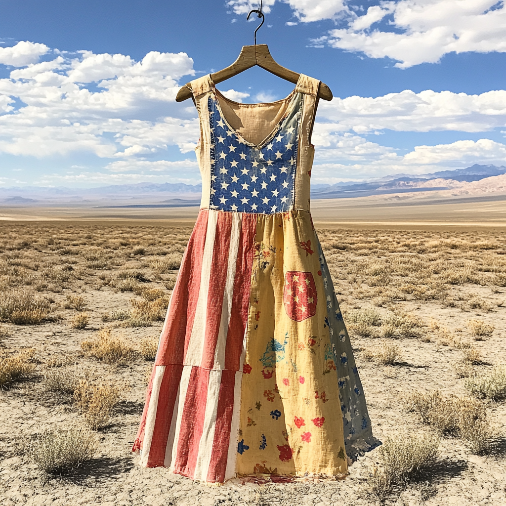 Women's Independence Day Flag Floral Cotton And Linen Dress elevenforest