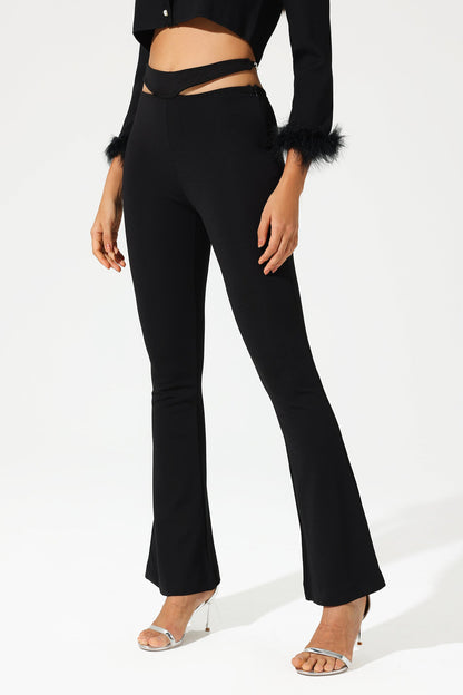 High Waist Exposed Waist Slim Bootstrap Color Pants