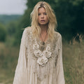 Vintage Boho Roses Embroidered Tassel Linen Tunic elevenforest