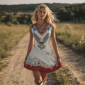 Women's Vintage Flag And Bald Eagle Embroidered Denim Skirt elevenforest