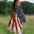 Independence Day Flag Floral Art Inspired Patchwork Maxi Dress elevenforest
