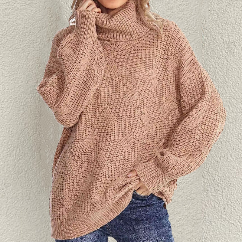 Retro Loose Turtleneck Cable Knitted Long Sleeve Sweater elevenforest