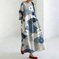 Comstylish Women's Japanese-style Linen Dress With Floral Pattern