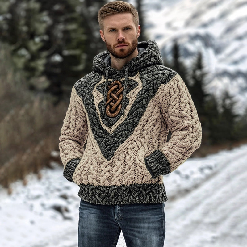 Vintage Irish Celtic Knot Men's Knit Hooded Sweater elevenforest