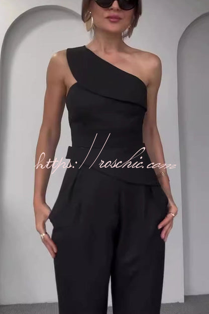 Color Slim Fit Sleeveless Tank Top and High Waisted Pocket Wideleg Pants Set