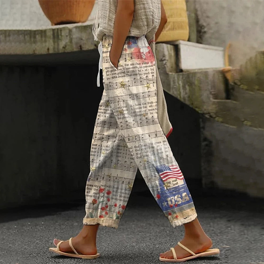 Comstylish Independence Day Sheet Music Women's Linen Pants
