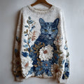 Vintage Cat Floral Embroidered Cozy Knit Sweater elevenforest