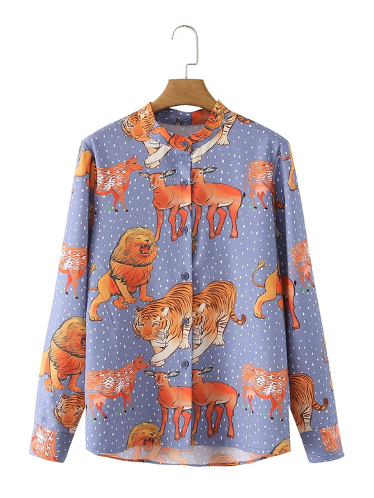 Shirt Spring Autumn Printed Cardigan Single Breasted Long Sleeve Shirt