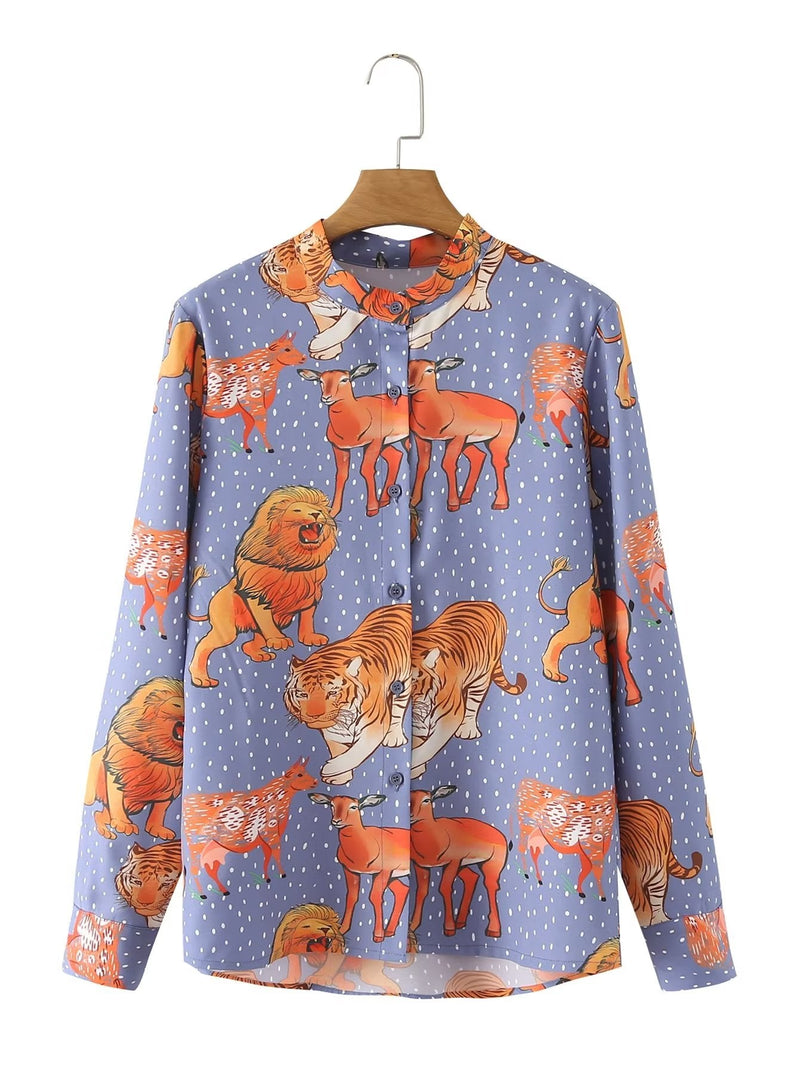 Shirt Spring Autumn Printed Cardigan Single Breasted Long Sleeve Shirt