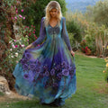 Boho Tree Of Life Embroidered 3d Floral Women's Long Sleeve Flowing Maxi Dress elevenforest