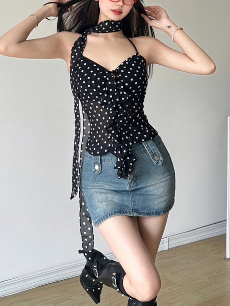 Taruxy Lace Up Drape See Through Crop Tops Print Slim Bandage Tank Top Hot Beach Backless Shirts