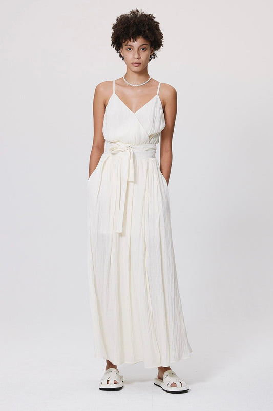 Wrapover Lace Up Cami Maxi Dress Beige