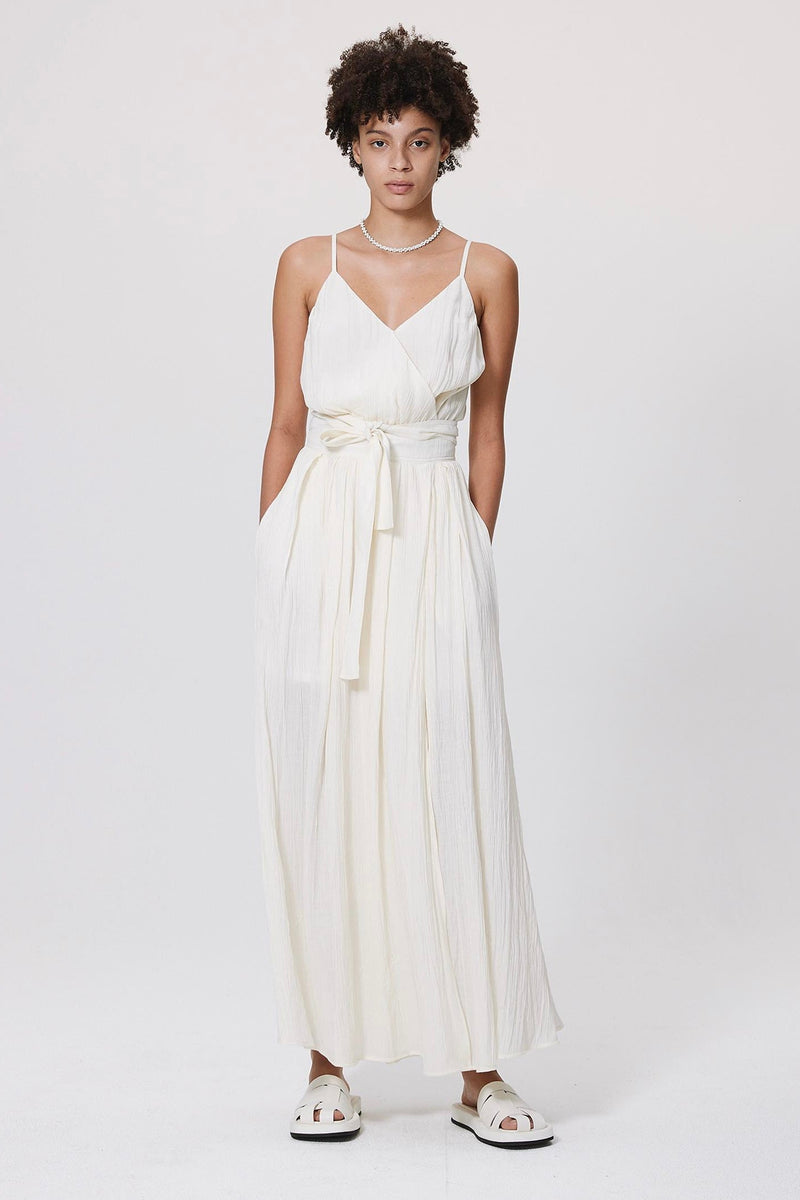 Wrapover Lace Up Cami Maxi Dress Beige
