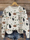 Cats & Leaves Embroidery Pattern Cozy Knit Sweater