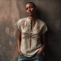 Dragonfly Pattern Vintage V-neck Short-sleeved Shirt elevenforest