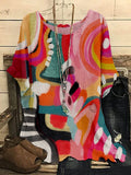 Colorful Abstract Graphic Linen Blend Flowy Tunic elevenforest