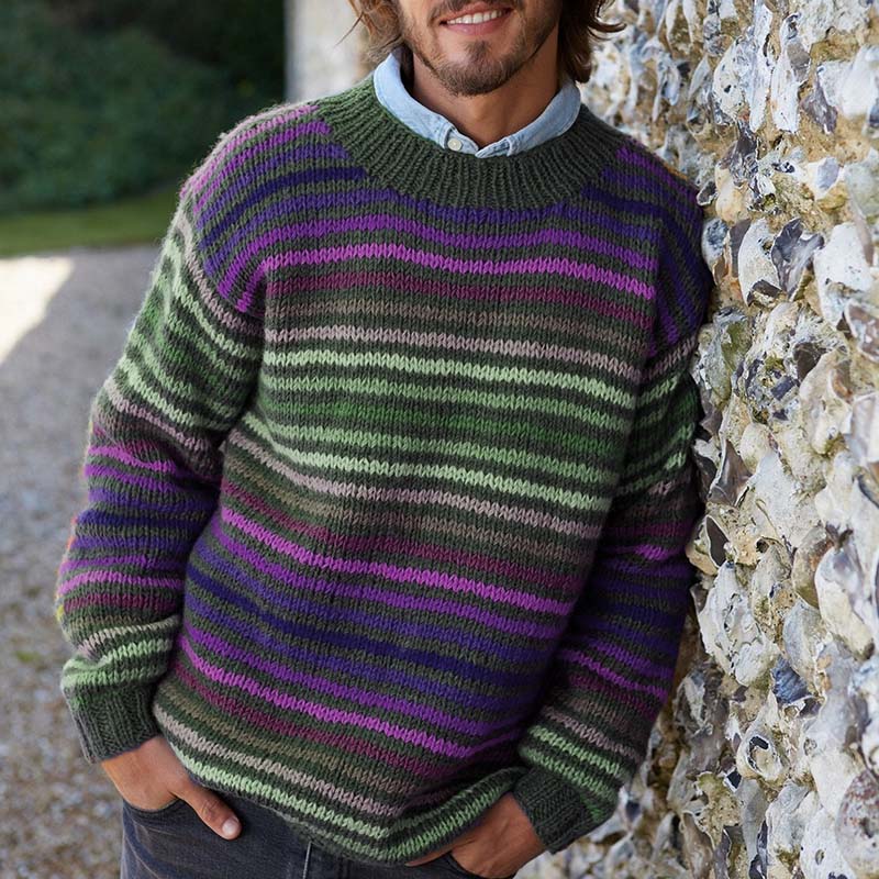 Vintage Rainbow Stripe Knit Jacquard Crew Neck Sweater（Unisex） elevenforest