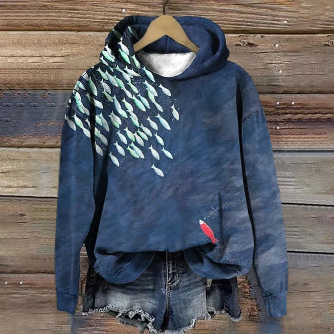 Fish Art Print Casual Hoodie elevenforest
