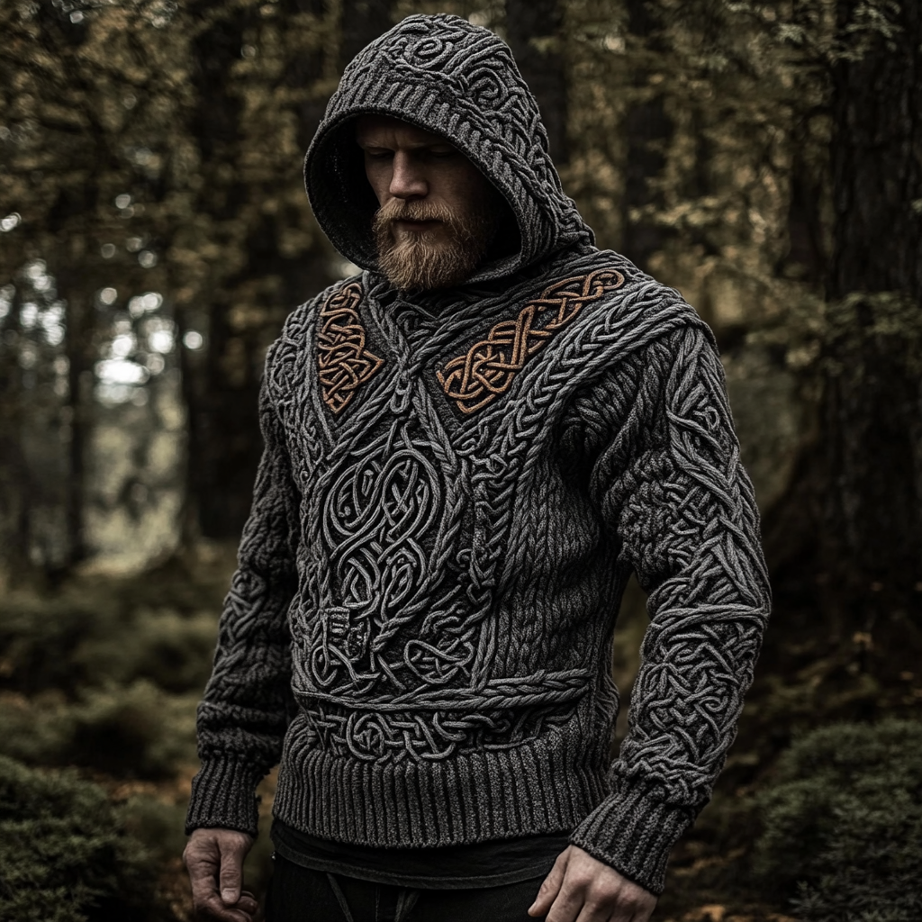 Men's Viking Rune Jacquard Celtic Knit Sweater artswardrobe