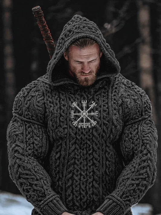 Men's Viking Vegvisir Celtic Knot Knit Hooded Sweater artswardrobe