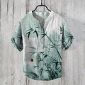 Men's Vintage Japanese Art Bamboo Leaf V Neck Casual Linen Blend Shirt elevenforest