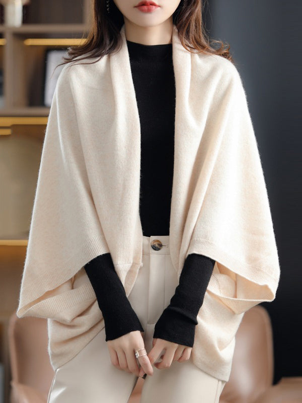 Urban Wool Loose Color Batwing Sleeves Cape Cardigan Tops
