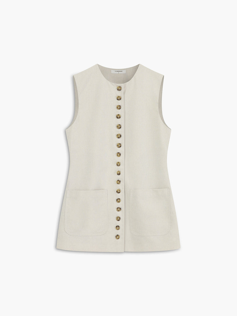 Cotton & Linen Button-front Vest