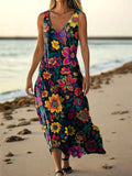 Women's Floral Art Print Pocket Cotton Dresses