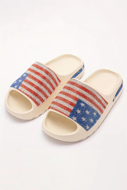 Glamorous American Flag Rhinestone Slippers