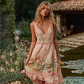 Women's Oil Painting Water Lily Inspired Comfy Tank Midi Dress elevenforest