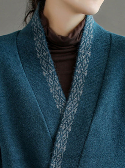 Color Embroidered Wool Blend Cardigan Top